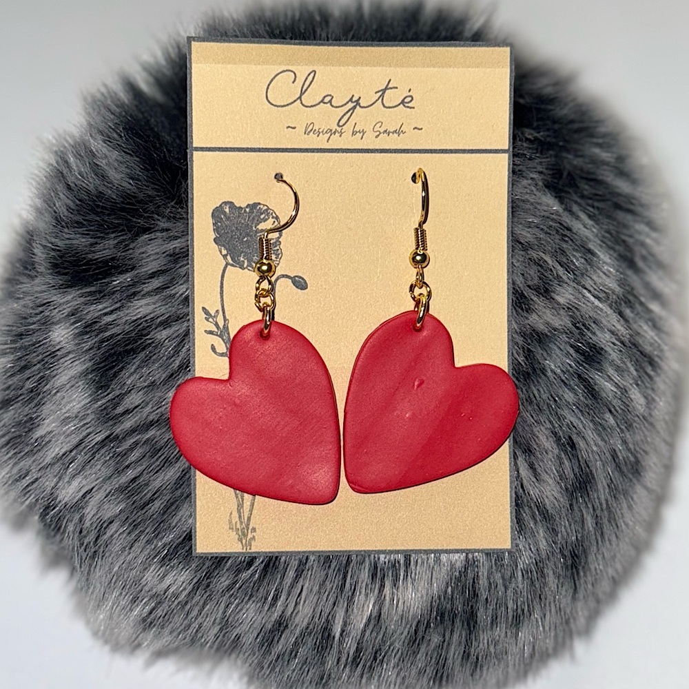 🌹 rose red heart shape polymer clay earrings ♥️
